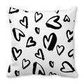 Modern square throw pillow cover featuring a minimalist black hand-drawn heart pattern - Black and White Hand-drawn Brush Heart Style (13)
