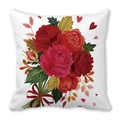 Pink Valentines Day peach skin pillowcase with red roses and heart pattern - 45x45cm / Red Rose Bouquet with Bow