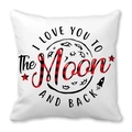 Housse de coussin en peau de pêche avec motif 'I Love You To The Moon' en carreaux rouges - Slogan Moon Dessiné à la Main avec Fusée (24)