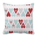 Peach skin pillowcase featuring colorful red and grey hearts on pink wavy background - Dashed Wave Heart (9)