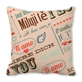 Quadratischer Kissenbezug mit mehrsprachigem I Love You Text und roten Herzmotiven - Stil 19 (Hellbeige Mehrsprachiges Geständnis Rotes Herz)