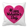 Housse de coussin blanche Saint-Valentin avec cœur en paillettes roses et texte festif - Style Cœur à Paillettes Magenta Happy Valentine's Day (8)