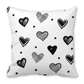 Modern white square pillowcase with artistic black hand-drawn heart and dot patterns - Modern Black and White Hand-drawn Mix Style (14)