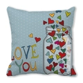 Blue polka dot peach skin pillowcase with LOVE YOU text and heart jar pattern - 45x45cm / Light Blue Polka Dot Heart Jar Style (1)