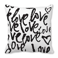 Witte perzikhuid kussensloop met zwarte love-tekst en minimalistisch hartpatroon - Doodle Hart Schets (4)