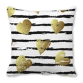 White pillowcase with black hand-drawn stripes and metallic gold hearts pattern - Golden Hearts and Stripes