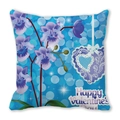 Federa celeste per San Valentino con orchidea viola e scritta Happy Valentine's Day - Stile Orchidea Viola e Ciondolo a Cuore (1) / 45x45cm