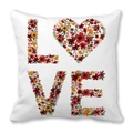 Witte kussensloop met LOVE-bloemenpatroon en hartvorm in perzikhuid stof - 45x45 cm / Bloemen Hart Liefdesbrieven (3)