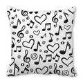 Peach skin throw pillow cover with black musical notes and heart pattern on white fabric - Music Notes and Heart (5)