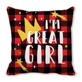 Kussenhoes met rood-zwart ruitpatroon met I'M GREAT GIRL tekst en gouden kroon - 45x45cm / Rood Zwart Geblokte I'm Great Girl Stijl (15)