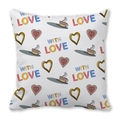Square pillowcase with WITH LOVE text hearts and coffee cup pattern in white fabric - All-over Print Heart and Coffee