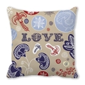 Boho peach skin cushion cover with blue floral patterns and LOVE artistic text - Ethnic Illustration Bird Floral Style (8)