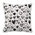 Square peach skin pillowcase with artistic black heart patterns on a white background - Bohemian Mixed Texture Black Heart Style (16)