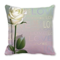 Federa per cuscino quadrata con stampa di rose bianche e motivo LOVE colorato - Rosa Bianca Realistica e Lettere LOVE Colorate (3) / 45x45cm
