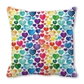 Rainbow watercolor heart pattern throw pillow cover on premium peach skin fabric - Colorful Watercolor Hearts (7)