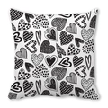 Square pillowcase with diverse hand-drawn black heart patterns on white peach skin fabric - Black and White Artistic Hand-drawn Multiple Heart Style (17)