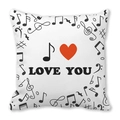 Federa per cuscino bianca in pelle di pesca con note nere e cuore Love You - Note Musicali Nere e Cuori Rossi Stile LOVE (4) / 45x45cm