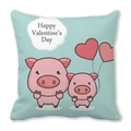Federa per cuscino di San Valentino con maialini carini e palloncini a cuore - 45x45 cm / Maialini dei Cartoni su Fondo Blu (19)