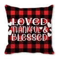 Rode en zwarte ruit kussensloop met LOVED THANKFUL & BLESSED tekst en witte hartjesprint - 45x45cm / Rood Zwart Geblokte Loved Thankful Blessed Stijl (17)