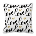 Square peach skin pillowcase with black love lettering and gold hearts on white - 45x45cm / Black White Handwritten LOVE Gold Heart Style (5)