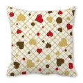 Square peach skin pillowcase with red and gold heart patterns on grid background - Diagonal Grid Red Heart (13)