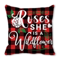 Buffalo plaid pillow case with Roses She Is A Wildflower print on white background - 45cmx45cm / In A Field Of Roses(29)