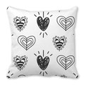 Square peach skin pillowcase with black hand-drawn heart patterns on white background - Black and White Pop Art Hearts