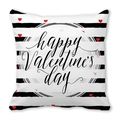 Valentine's Day pillow case with black stripes, red hearts and Happy Valentine's Day text - Stripe Heart Cursive Text (Style 12)