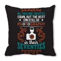 Black square peach skin pillowcase with camera graphic and photographer design - Photography Inspirational Humorous Colored Style (22)