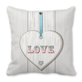 Peach skin square pillow case with wood grain print and LOVE heart design - Hanging Wood Grain Heart Tag Style (11)