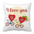 Square peach skin pillowcase with I love you heart cartoon print for Valentine's Day - 45x45cm / Hearts Riding Bicycle Style (6)