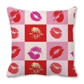 Pink and red checkered throw pillow case with artistic lip print patterns - 18x18 Inch / Checkerboard Lip Prints (7)