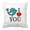 Kissenbezug aus Pfirsichhaut mit süßem Vogelmotiv und I Love You Herzverzierung - 45x45 cm / Vögelchen und Rotes Herz (1)