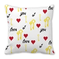 Square pillowcase featuring red hearts, vintage yellow keys and I Love You script pattern - Vintage Key and Heart