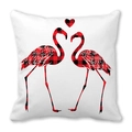 Housse de coussin Saint-Valentin avec flamants rouges à carreaux sur fond blanc - Silhouette de Cœur Flamant à Carreaux (31)