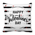 Valentine's Day pillowcase with black white stripes and red hearts on peach skin fabric - Stripe Scattered Heart Circle (Style 13)