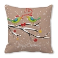 Merry Christmas peach skin pillow cover with cartoon birds on branches in khaki finish - Christmas Hat Bird Branch Illustration Style (12)