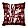 Housse de coussin à carreaux rouges et noirs avec étoiles dorées et texte KISS ME - 45cmx45cm / Embrasse-moi sous les étoiles(1)