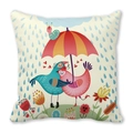 Square peach skin pillowcase featuring cartoon birds with an umbrella and hearts - Birds and Umbrella Illustration (10)
