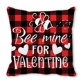 Kussenhoes met rood buffelruitpatroon en Bee mine tekst voor Valentijnsdag decoratie - 45x45cm / Rood Zwart Geblokte Bee Mine Bijen Stijl (19)