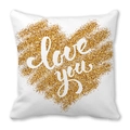White peach skin pillowcase with golden glitter heart and hand-written Love You text - 18x18 Inch / Glitter Gold Heart (8)