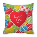 Square peach skin pillowcase with colorful heart collage and Love You text - Multicolor Collage Art Hearts (21) / 18x18 Inch