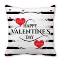 Happy Valentine's Day peach skin pillowcase with black stripes and red love hearts - Stripe Double Heart Center (Style 14)