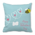 Federa per cuscino azzurra di San Valentino con stampa di api e cuori decorativi - Ape Cartone Animato Blu Chiaro e Happy Valentine (7) / 45x45cm