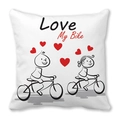 White peach skin pillowcase with Love My Bike couple cycling illustration and red hearts - Couple on a Bike (11)