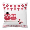 Quadratischer Kissenbezug mit Eulen-Motiv und Happy Valentine's Day Aufdruck - 45x45 cm / Eulen auf dem Ast (3)