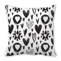 Square peach skin pillowcase featuring hand-drawn black hearts and stars on white - B&W Hand-drawn Stars and Hearts
