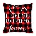 Housse de coussin à carreaux rouge et noir avec message romantique I Love You - 45cmx45cm / Si je te dis que je t'aime(2)