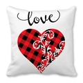 Housse de coussin peau de pêche avec cœur à carreaux rouges et texte Love - love Mot Artistique avec Cœur Décoratif à Carreaux (33)