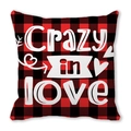 Rood-zwart geruite kussensloop met witte Crazy in Love tekst en hartjes design - 45x45cm / Rood Zwart Geblokte Crazy in Love Stijl (20)